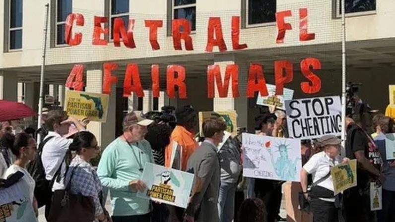 Getty Images People came from all over Florida to the State Capitol on Tuesday, April 28, 2026, to protest Gov. Ron DeSantis' new congressional map.