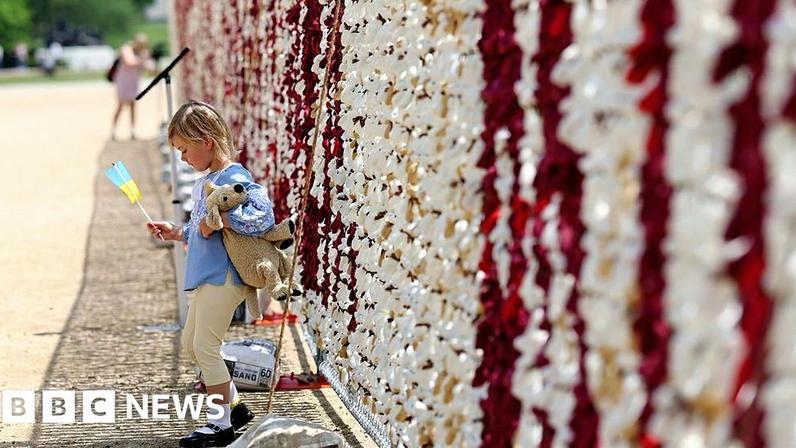 Manifestantes exibem 20.000 ursinhos para crianças ucranianas desaparecidas