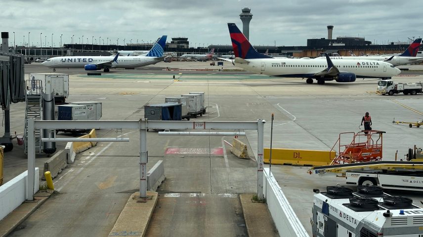 Delta Air Lines and United Airlines planes at Chicago O'Hare International Airport.