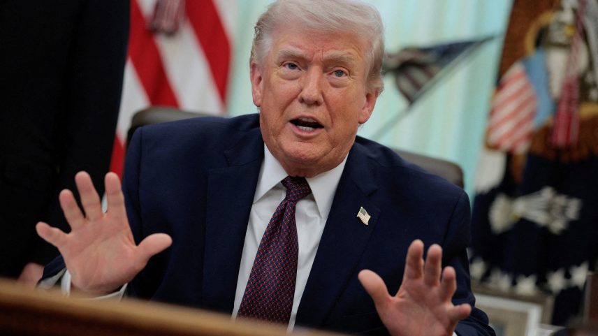 President Donald Trump speaks during the signing ceremony for an executive order on mail ballots, in the Oval Office of the White House in Washington, D.C., March 31, 2026.