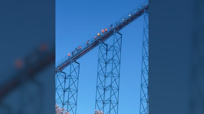 Riders were escorted off Superman The Ride after it unexpectedly stopped at Six Flags New England on April 24, 2026.