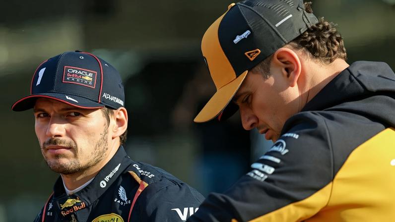 Lando Norris e Max Verstappen antes do GP de Abu Dhabi de F1 (Foto: Giuseppe CACACE / AFP)