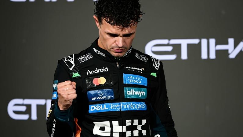 Lando Norris comemora o título da temporada da Fórmula 1 (Foto: Giuseppe CACACE / AFP)