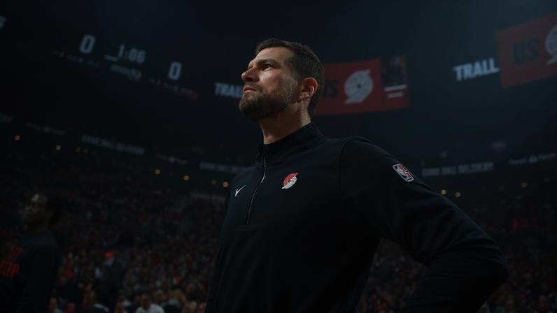 Tiago Splitter, técnico do Trail Blazers, posa durante o hino nacional antes do jogo três da primeira rodada dos playoffs da NBA contra o Spurs (Foto: Cameron browne/Nbae via getty images/Afp)