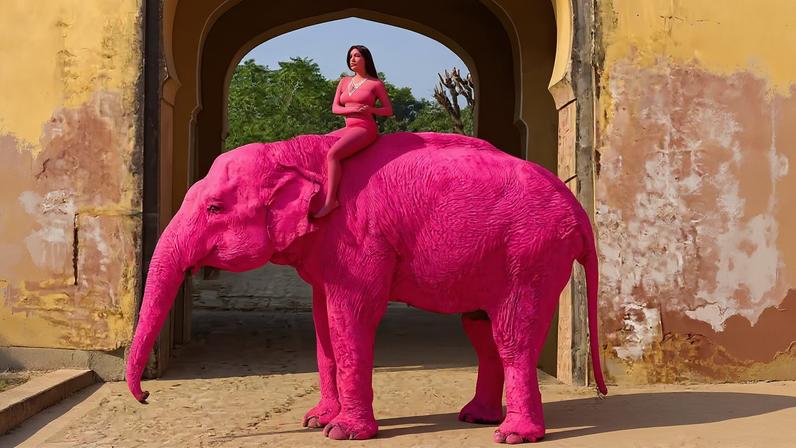 Elefante pintado de rosa causou polêmica na Índia
