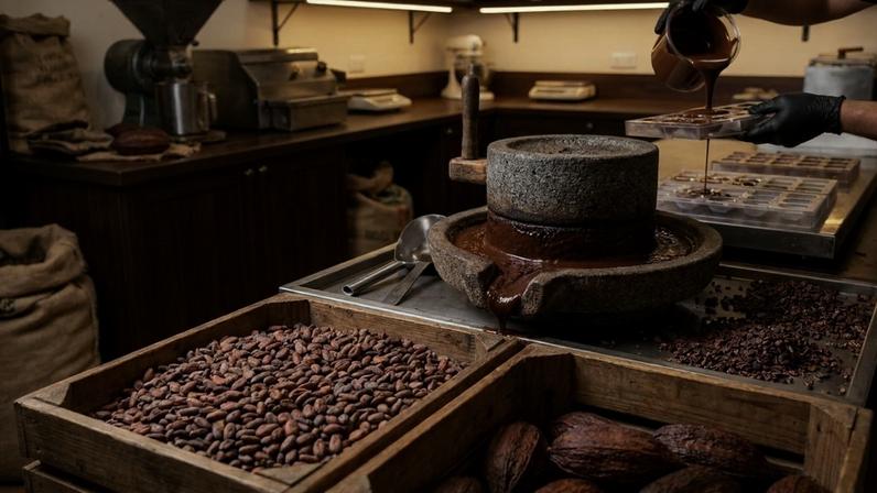 (Imagem ilustrativa)Etapas de fermentação e torrefação a 120°C que transformam sementes de cacau em chocolate