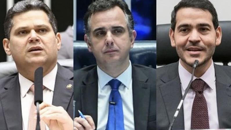 Davi Alcolumbre (União Brasil), Rodrigo Pacheco (PSB) e Jorge Messias