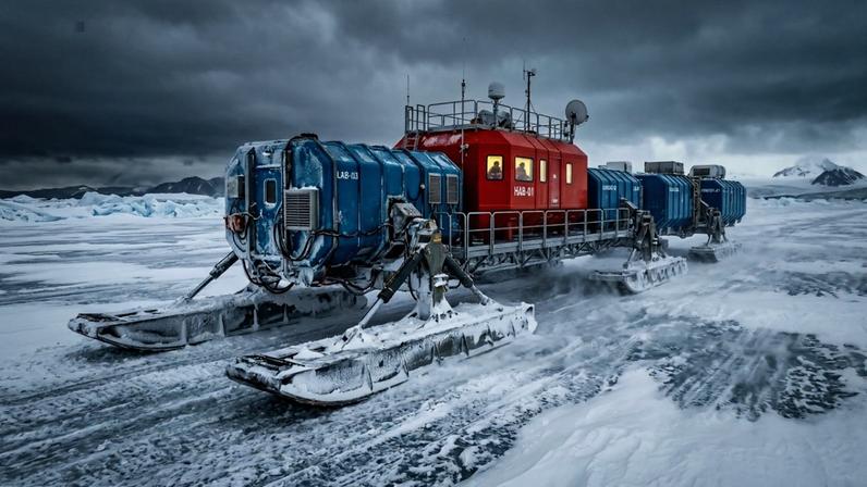 (Imagem ilustrativa)Base científica polar construída sobre esquis gigantes que permite o deslocamento sobre o gelo móvel