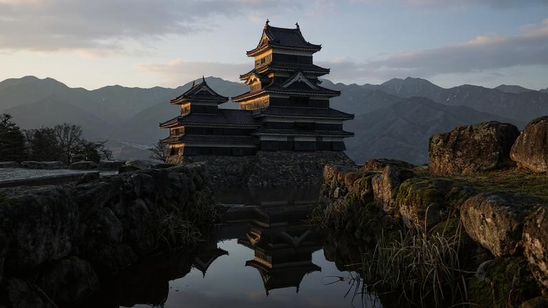 Fortaleza samurai de trinta metros de altura com estrutura de madeira negra construída no Japão – Créditos: depositphotos.com / ake1150sb