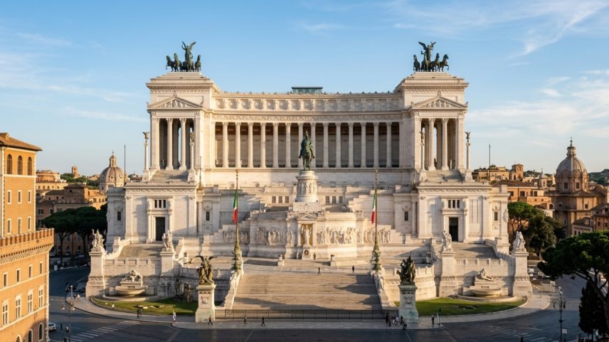 Monumento monumental em mármore branco de Botticino dedicado à unificação da Itália no centro de Roma – Créditos: depositphotos.com / fabrizioconte