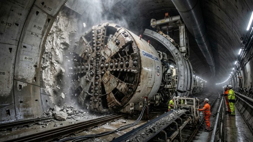 (Imagem ilustrativa)Túnel submarino de cinquenta quilômetros unindo a Grã-Bretanha ao continente europeu por ferrovia