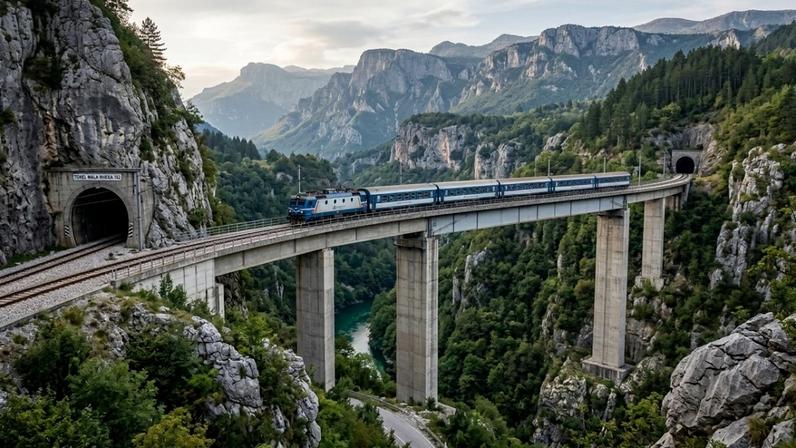 A ferrovia que atravessa 254 túneis e flutua sobre abismos de 200 metros nos Bálcãs é uma das mais impressionantes do mundo