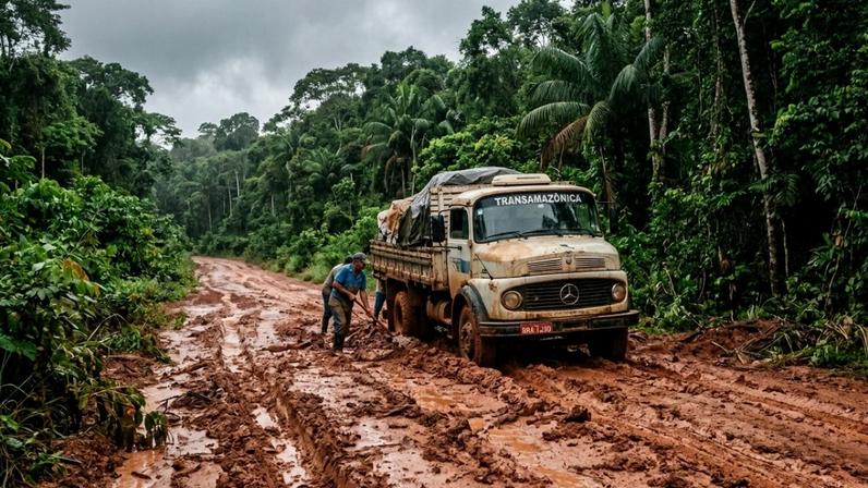 Trechos não pavimentados da rodovia Transamazônica que cortam a floresta tropical brasileira – Créditos: depositphotos.com / pedarilhos