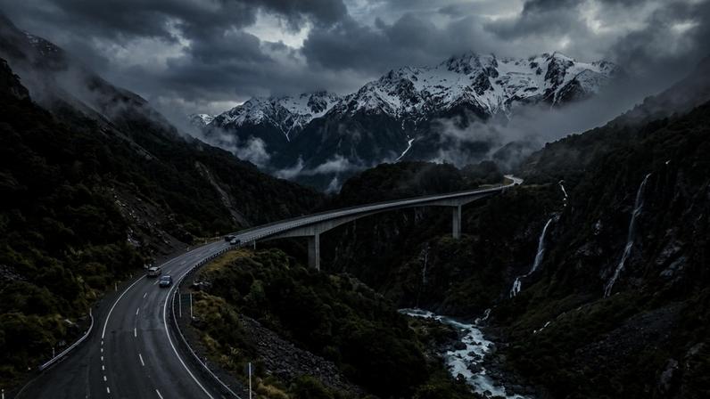 Rota rodoviária que cruza os Alpes do Sul a quase mil metros de altitude na Nova Zelândia – Créditos: depositphotos.com / MisaMazurkova