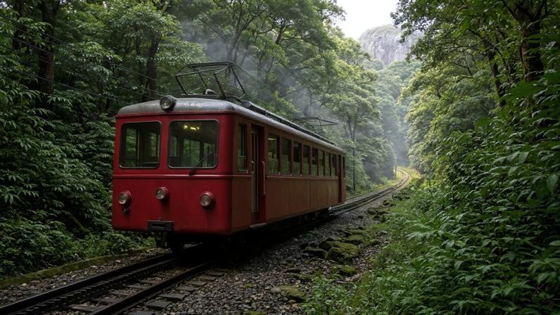 Trem cremalheira centenário que sobe o morro do Corcovado em meio à floresta da Tijuca – Créditos: depositphotos.com / brunomartins246