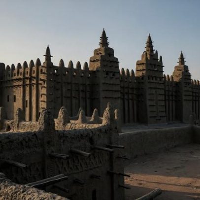 Edifício de barro milenar na África requer reboco anual para não derreter