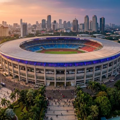Estádio indonésio de 77.193 lugares, inaugurado em 1962, marco de engenharia