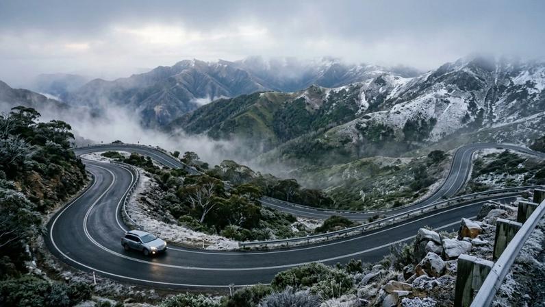 Estrada alpina mais alta da Austrália desafia engenharia em terreno montanhoso íngreme