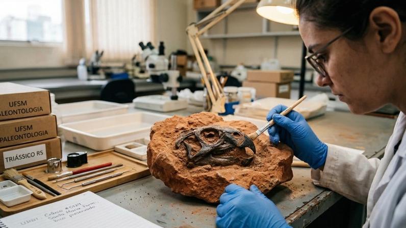 Fóssil de réptil com bico de papagaio de 230 milhões de anos é achado no Brasil