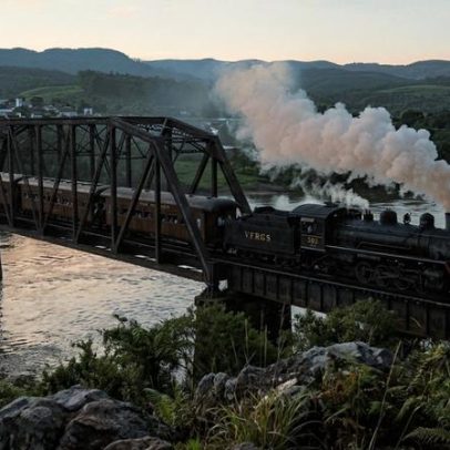 Trem histórico de 1920 percorre 25 km e cruza ponte de 400 m sobre o rio Uruguai