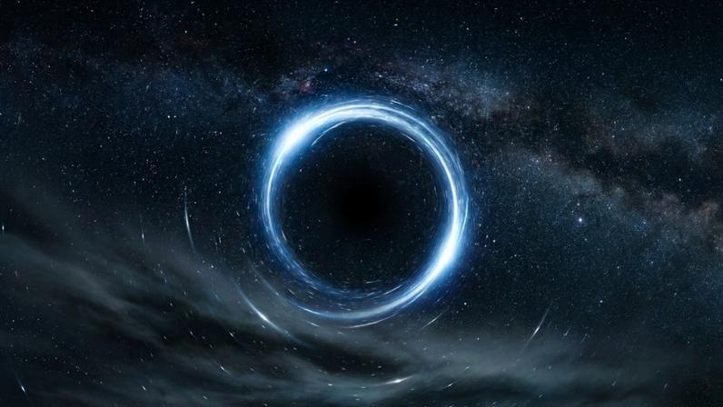 Representação da distorção do espaço-tempo causada por um buraco negro de massa estelar em movimento