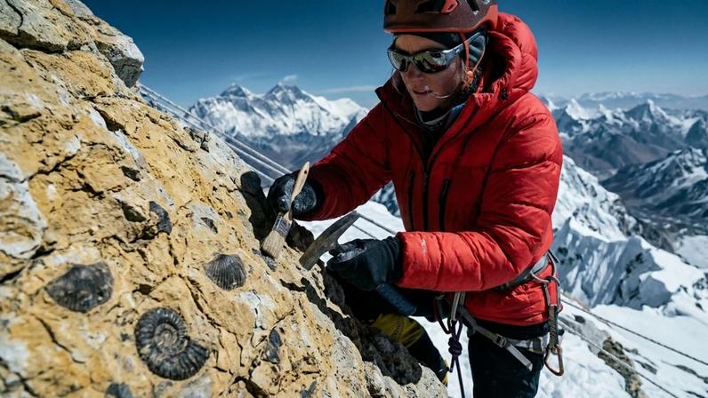 Imagem ilustrativa Descoberta de fósseis marinhos em rochas sedimentares no cume da montanha mais alta do mundo