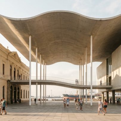 Cobertura de 2.000 m² une edifícios e simboliza revitalização da zona portuária