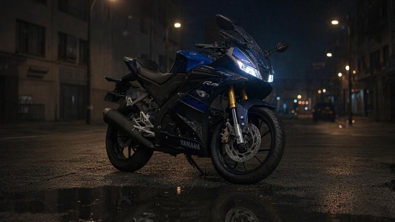 Motocicleta com carenagem aerodinâmica e suspensão invertida inspirada em modelos de competição mundial