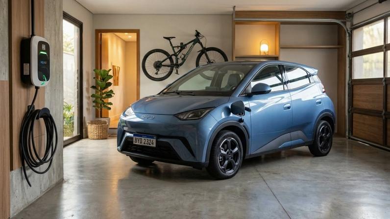 Orgulho doméstico com o compacto elétrico BYD Dolphin Mini na garagem brasileira