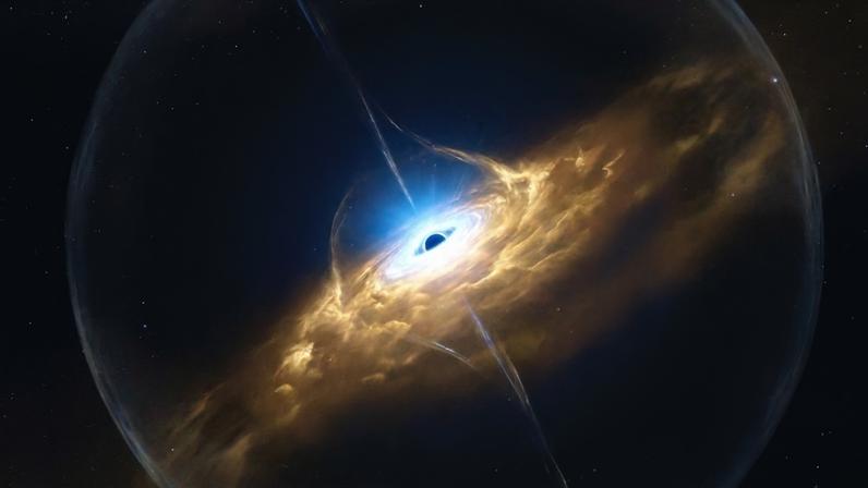 (Imagem ilustrativa)Nuvem ancestral de vapor d’água ao redor de um quasar contendo oceanos de volume astronômico