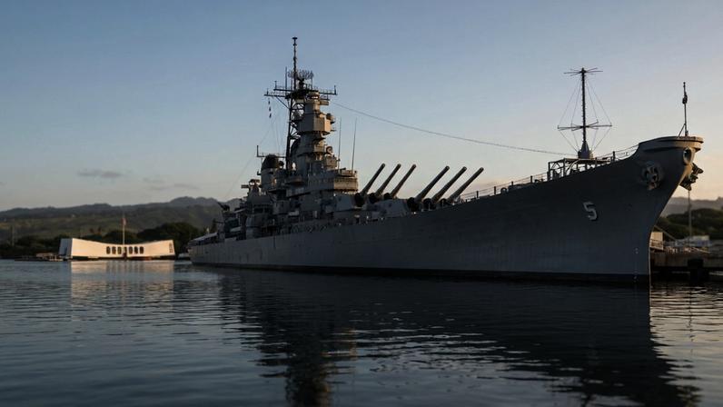 O colossal USS Missouri com 270 metros de comprimento serviu como o palco final da Segunda Guerra Mundial e hoje é um monumento histórico no Havaí
