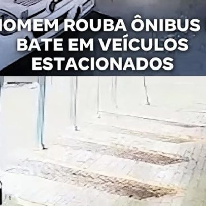 Homem rouba ônibus e colide com veículos estacionados
