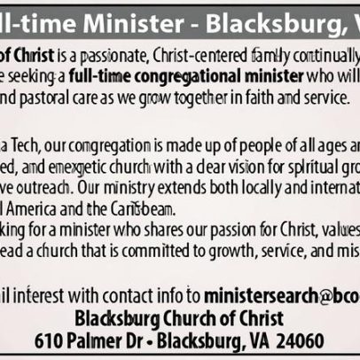 Ministro em tempo integral na Blacksburg Church of Christ