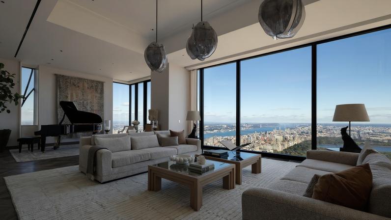 Vista da sala de estar de cobertura de luxo vendida por US$ 42 milhões
