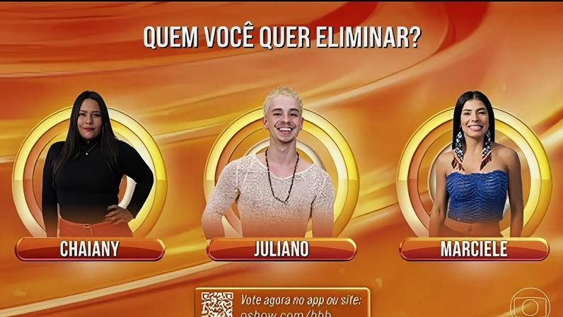 Quem você quer eliminar do BBB 26: Chaiany, Juliano Floss ou Marciele