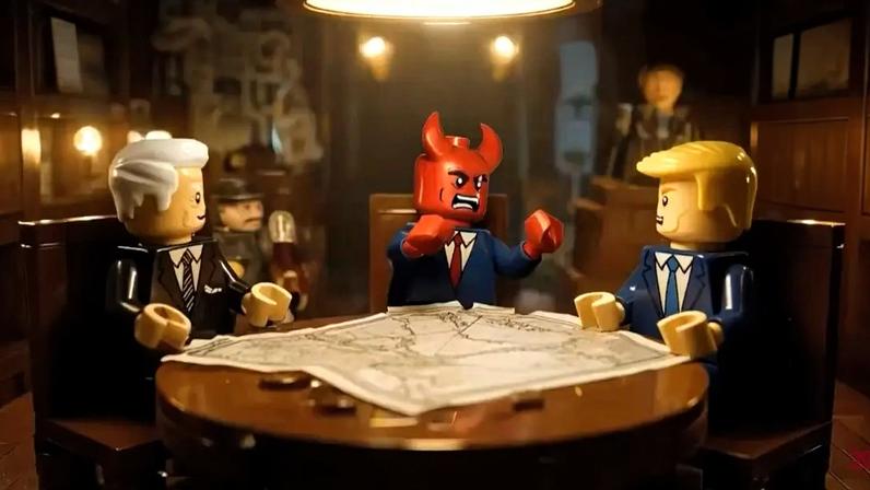 O vídeo em estilo Lego satiriza Donald Trump e foi produzido pelo instituto estatal iraniano Revayat-e Fath, sendo exibido pela TV estatal do Irã. (Foto: Reprodução/YouTube/MEMRI TV Videos/Revayat-e Fath)