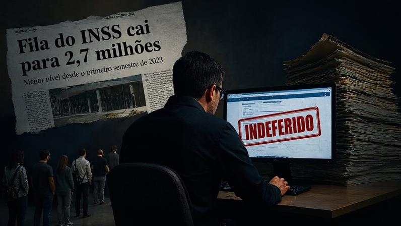 Governo celebrou redução das filas do INSS em março, mas especialistas apontam indeferimentos em massa. (Foto: Ilustração Gazeta do Povo - com DALL-e)