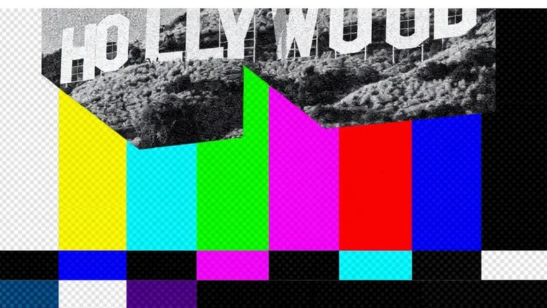 Hollywood sign and TV static bars photo illustration