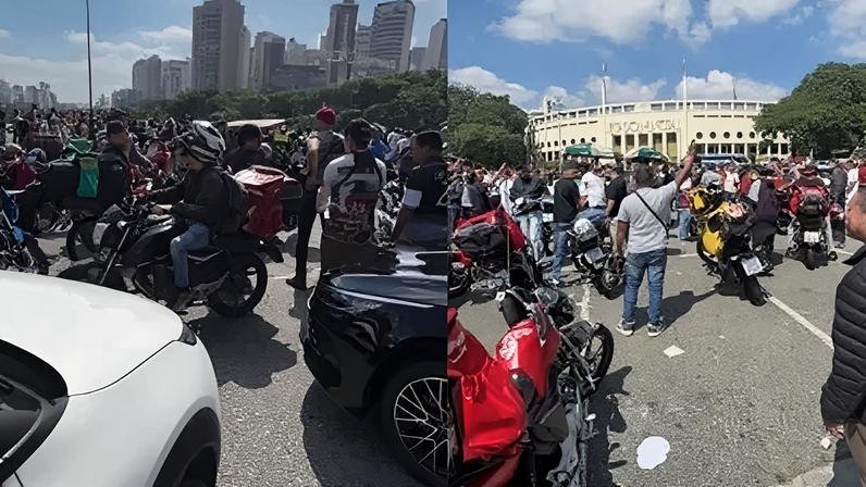Ato reúne cerca de 100 veículos que saíram da na Praça Charles Miller, no Estádio do Pacaembu