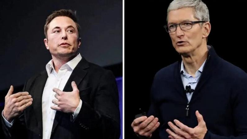 Elon Musk e Tim Cook, atuais CEOs da Tesla e da Apple, respectivamente (Mark Brake/ Gettty Images - Justin Sulliva/AFP/VEJA)