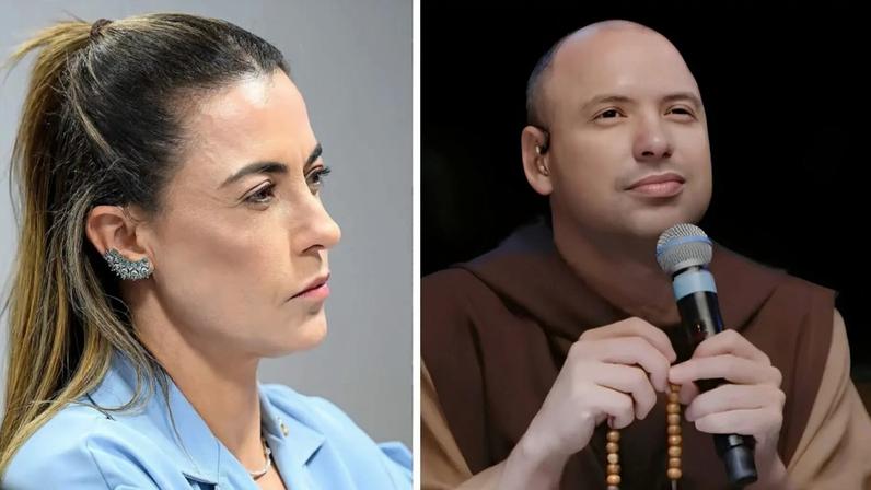 A senadora Soraya Thronicke acusou Frei Gilson de misoginia e intolerância após críticas a ideologias; disse que ele não a representa, chamou-o de “falso profeta” e pediu providências da Igreja Católica. (Foto: Andressa Anholete/Agência Senado; Reprodução/YouTube/Frei Gilson)