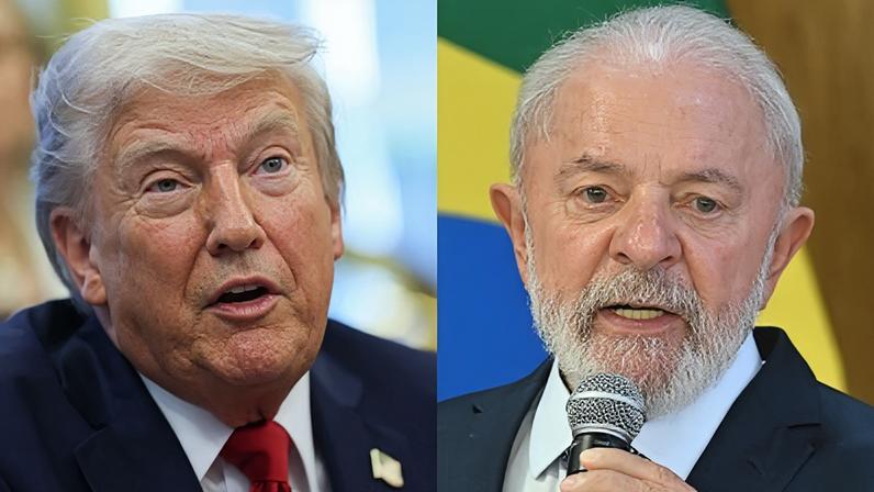 O presidente dos EUA, Donald Trump, (à esquerda) e o presidente do Brasil, Luiz Inácio Lula da Silva