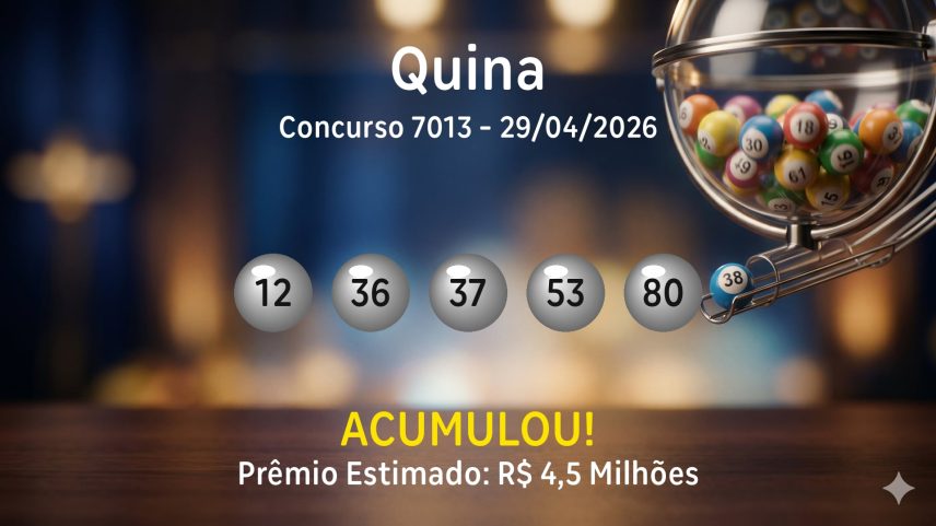 Quina: veja os números sorteados no concurso 7013