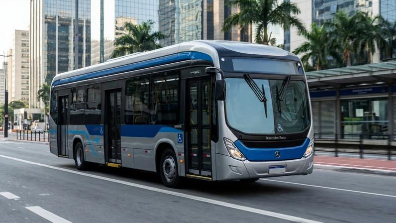 Estrutura de chassi de ônibus com motor dianteiro para transporte de passageiros e fretamento