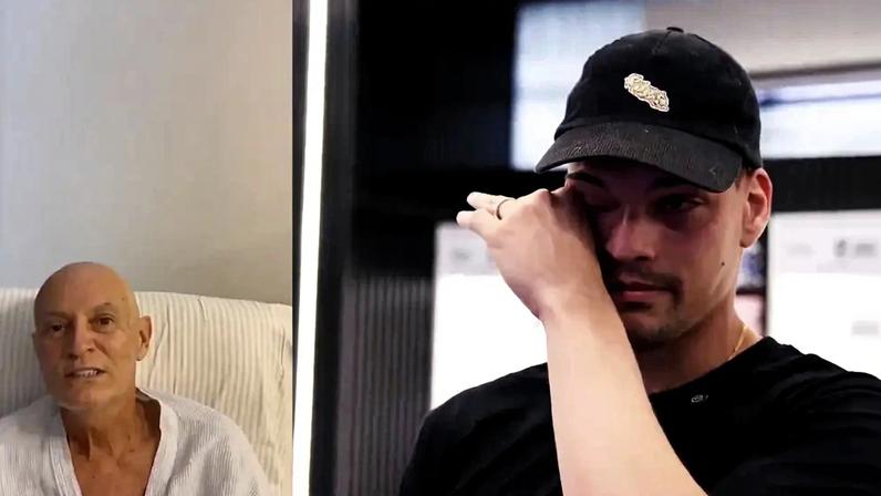 Gabriel Brazão emocionado ao receber vídeo do pai (Foto: Reprodução/X Santos)