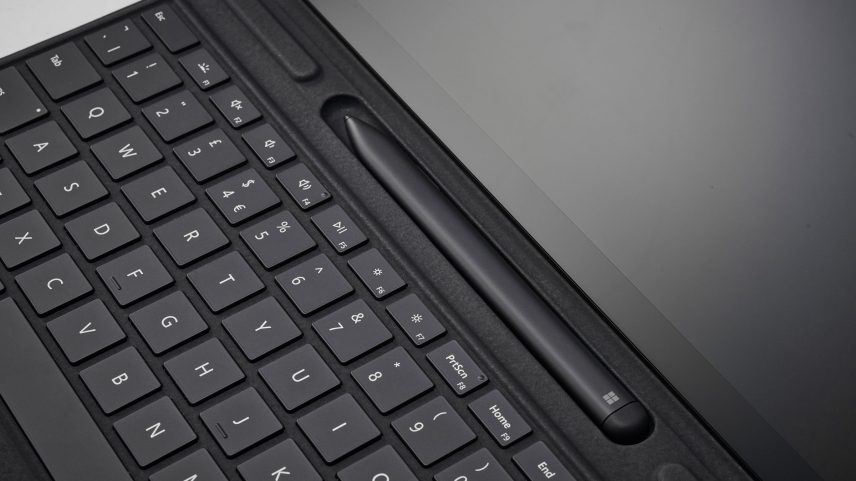 Detail of a Microsoft Surface Pro X laptop