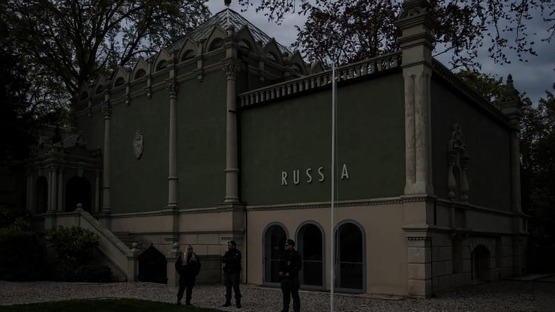 The closed pavilion of Russia pictured at the 2022 Venice Biennale.