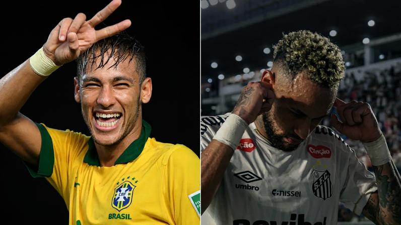 QUEM TE VIU - Neymar (à esq.) nos primórdios da carreira, com o escrete, e no domingo passado: o sorriso deu lugar a ouvidos moucos a críticas justas