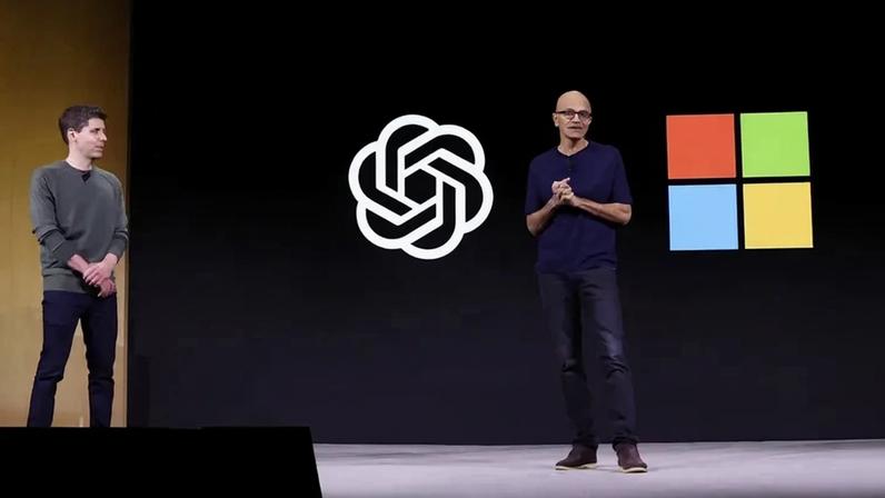 Sam Altman e Satya Nadella: CEOs de OpenAI e Microsoft (Justin Sullivan/Getty Images)