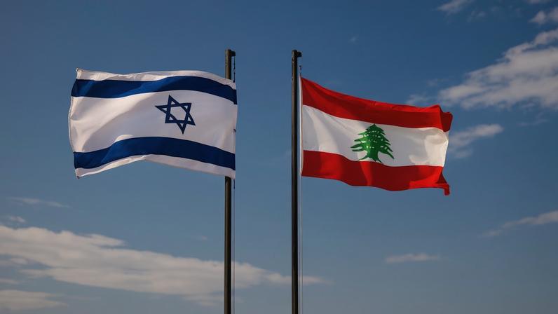 Imagem colorida mostra bandeiras de Israel e Líbano - Metrópoles
